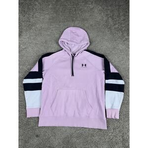 Under Armour Hoodie Womens Medium Pink Black White Colorblock Pullover Loose Fit